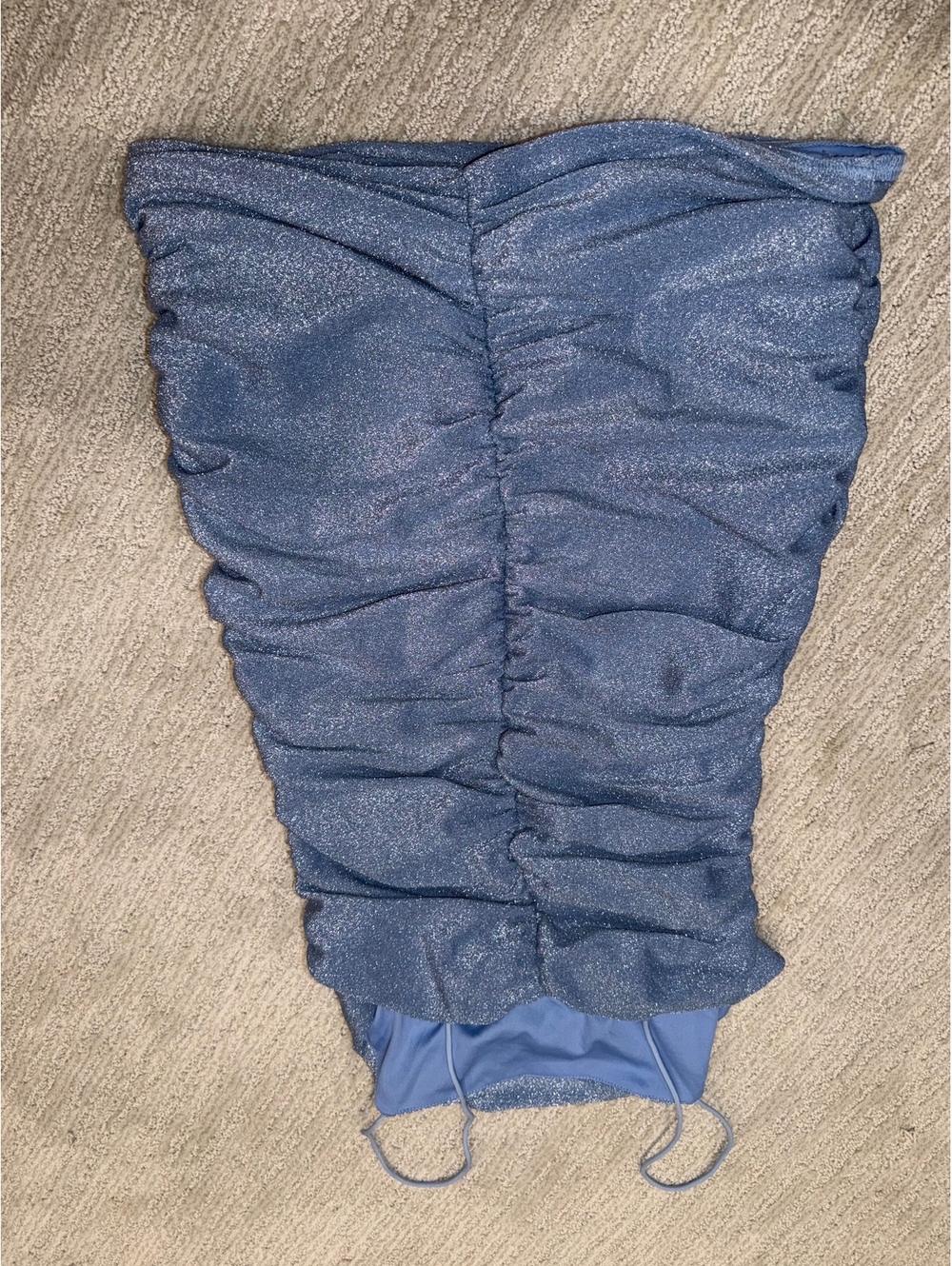 Blue Ruched Shimmer Mini Dress Large - Picture 2 of 3